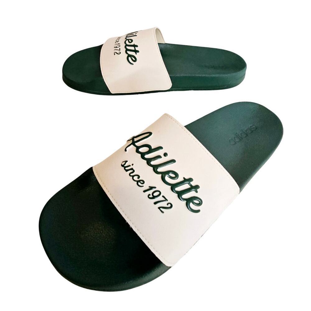 Adidas Men Adilette Sz13 Shower Slipper Green Ivory‎ Slide. Hiphop. Unique Relax